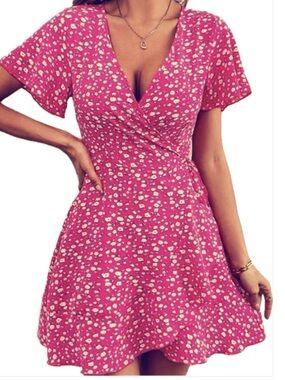 Wrap Ruffle Tie-Waist Dress.